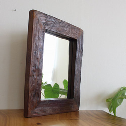オールドチーク材の壁掛け鏡 60cm × 40cm 木製フレーム 無垢材 オールドチーク材のミラー 60cm×40cm 壁掛け鏡 チーク無垢材フレーム