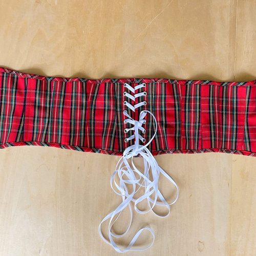 コルセット ショート丈・チェック柄 赤 Mサイズ × レースつけ衿 その他