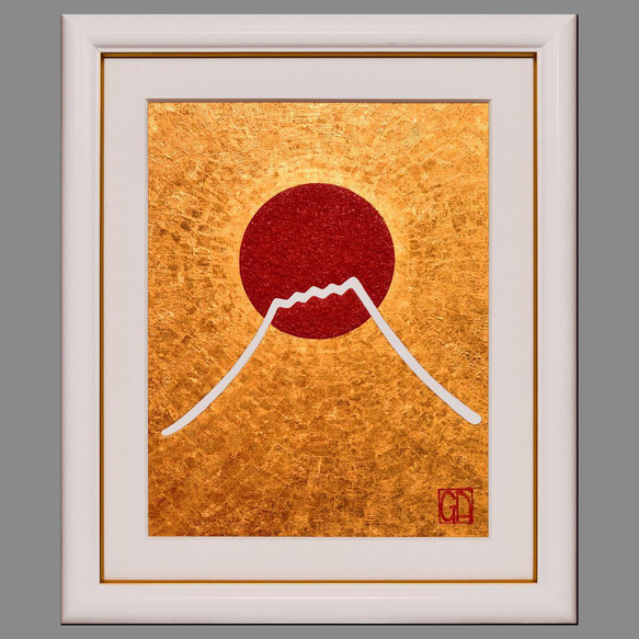 少し訳あり●『太陽と金の富士図』純金輝き▲がんどうあつし油絵画●金沢産24K金箔 少し訳あり○『太陽と金の富士図』純金輝き△がんどうあつし油絵画