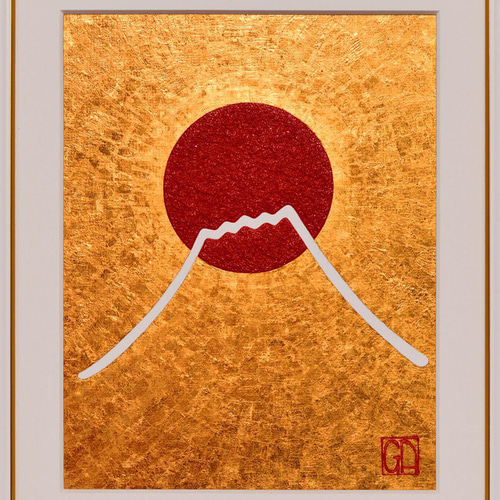 少し訳あり●『太陽と金の富士図』純金輝き▲がんどうあつし油絵画●金沢産24K金箔 少し訳あり○『太陽と金の富士図』純金輝き△がんどうあつし油絵画