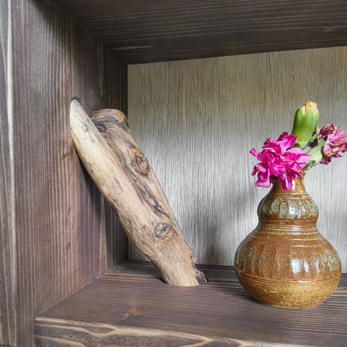 流木　アート　飾り棚 流木の壁掛けシェルフ飾り棚－時計付きー2-1 | iichi 日々の暮らしを