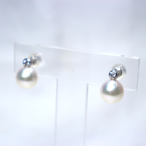 K18WGアコヤ真珠ピアス⑨（8.0mm珠) ピアス（スタッド・一粒） 大山  