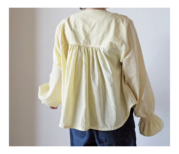 ライトイエロー・フロント刺繍レース・キャンディスリーブ・クロップド丈ブラウス・Sサイズ 5枚目の画像