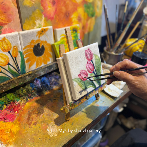 原画 アクリル画 キャンバスアート｜リシアンサスの絵｜15cm×15cm