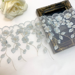 S81★端ケミカルチュール★銀糸キラキラ薔薇✿刺繍レース★ハンドメイドマスク S81☆端ケミカルチュール☆銀糸キラキラ薔薇✿刺繍レース