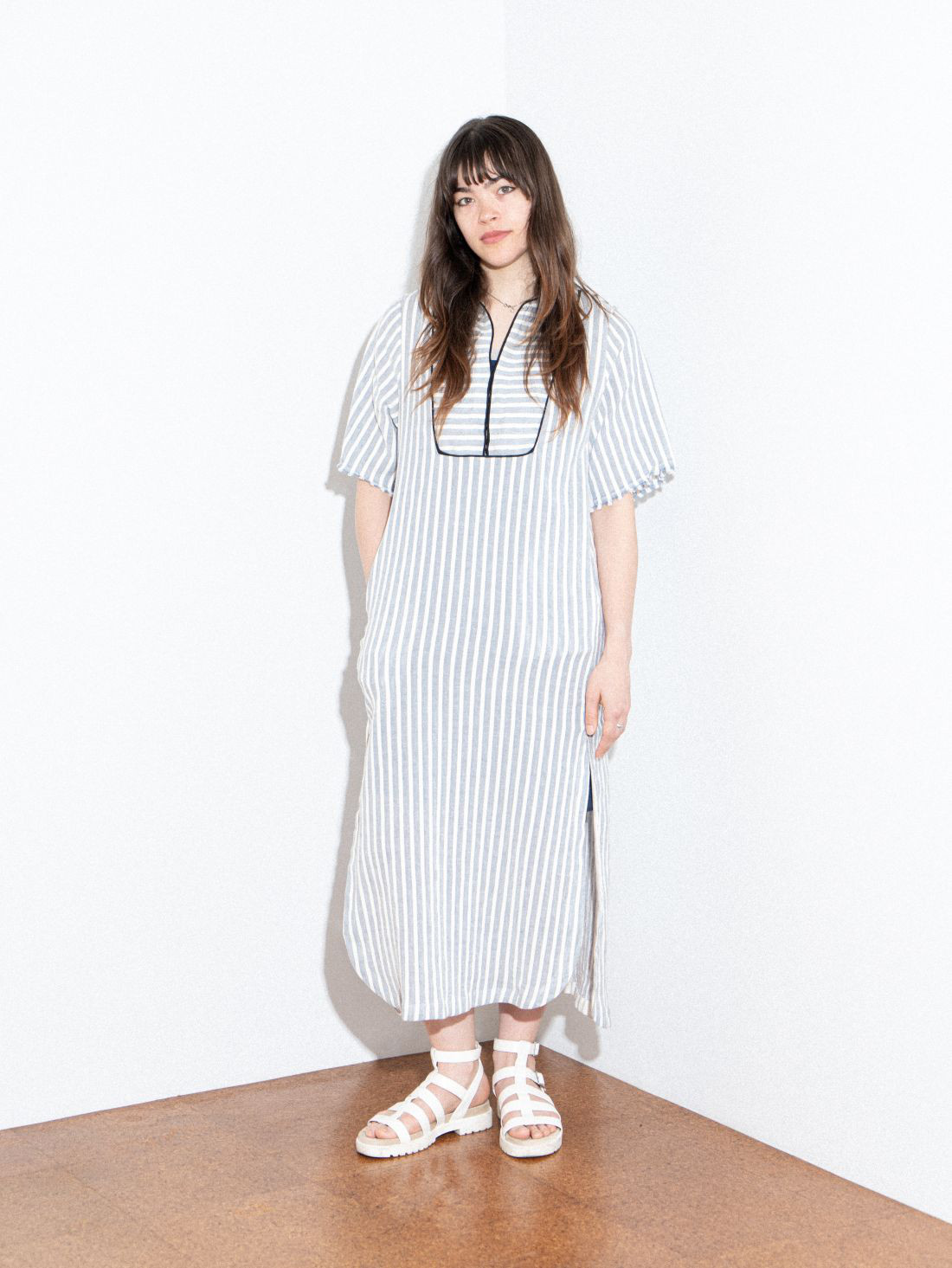 コットンリネン　カフタンドレス