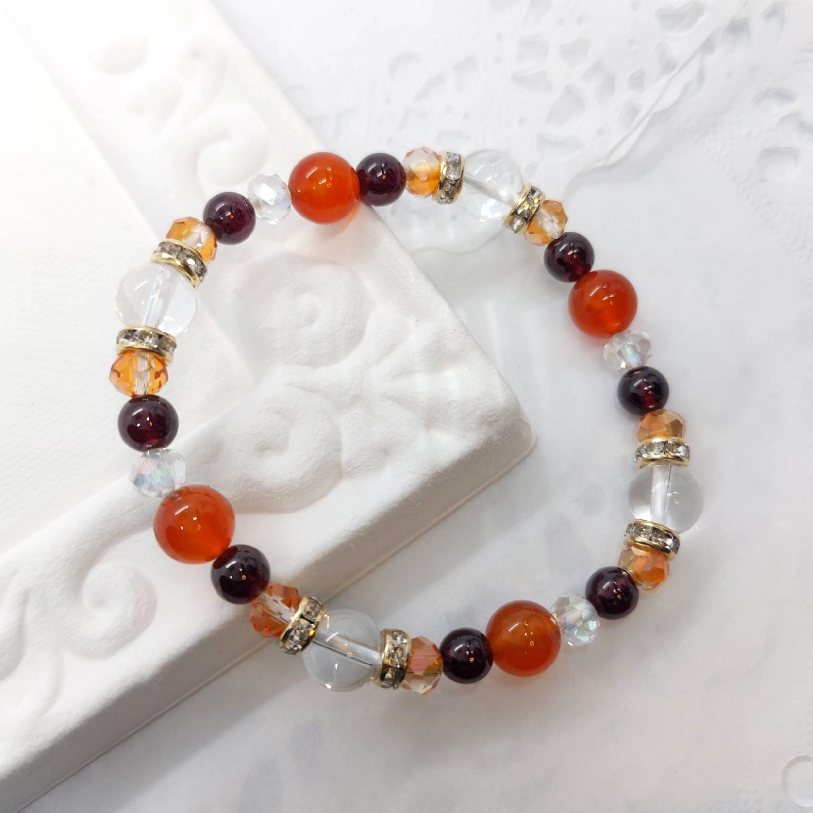 ガーネット☆カーネリアン☆天然クリスタル☆天然石☆ハンドメイドブレスレット