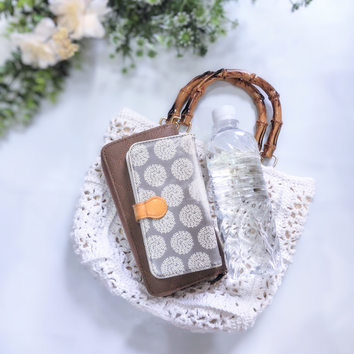 バンブーハンドル風花模様モチーフ編みミニトート バッグ ハンドバッグ