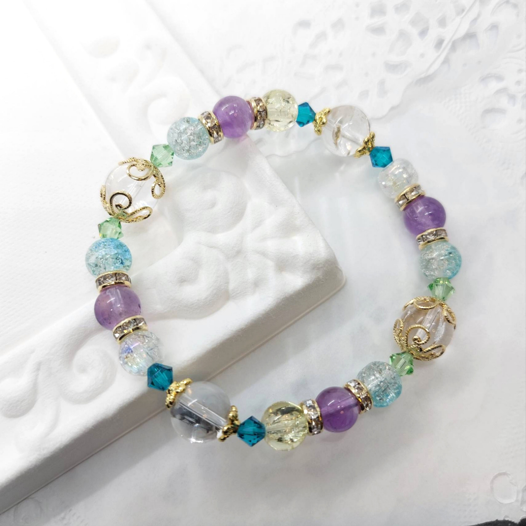 アメジスト☆レインボークォーツ☆天然石☆ハンドメイドブレスレット☆春・夏カラー