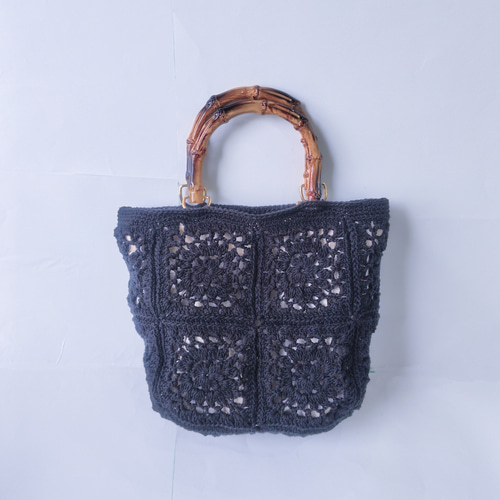 EMIM Bloom｜花咲くモチーフ編みミニトート バンブーハンドル風