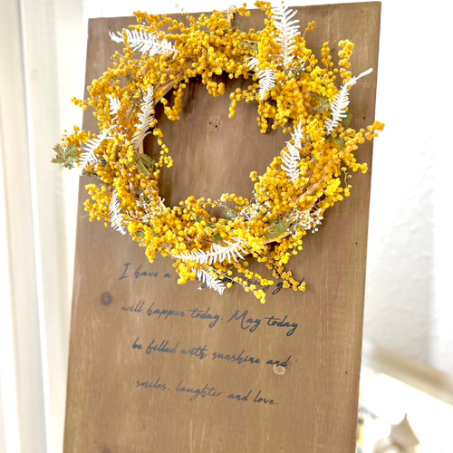 ミモザのドライフラワーリース プリザーブドフラワー happiness