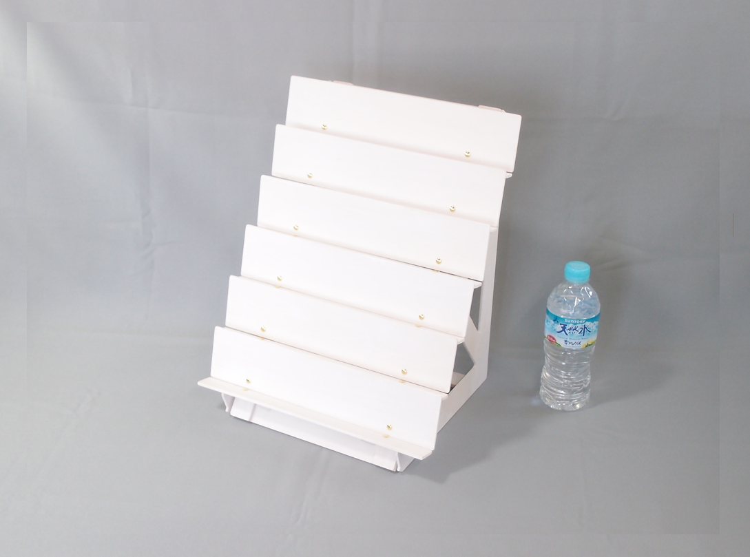 折りたたみ什器　タテ長6段ほどほど傾斜・オールホワイト