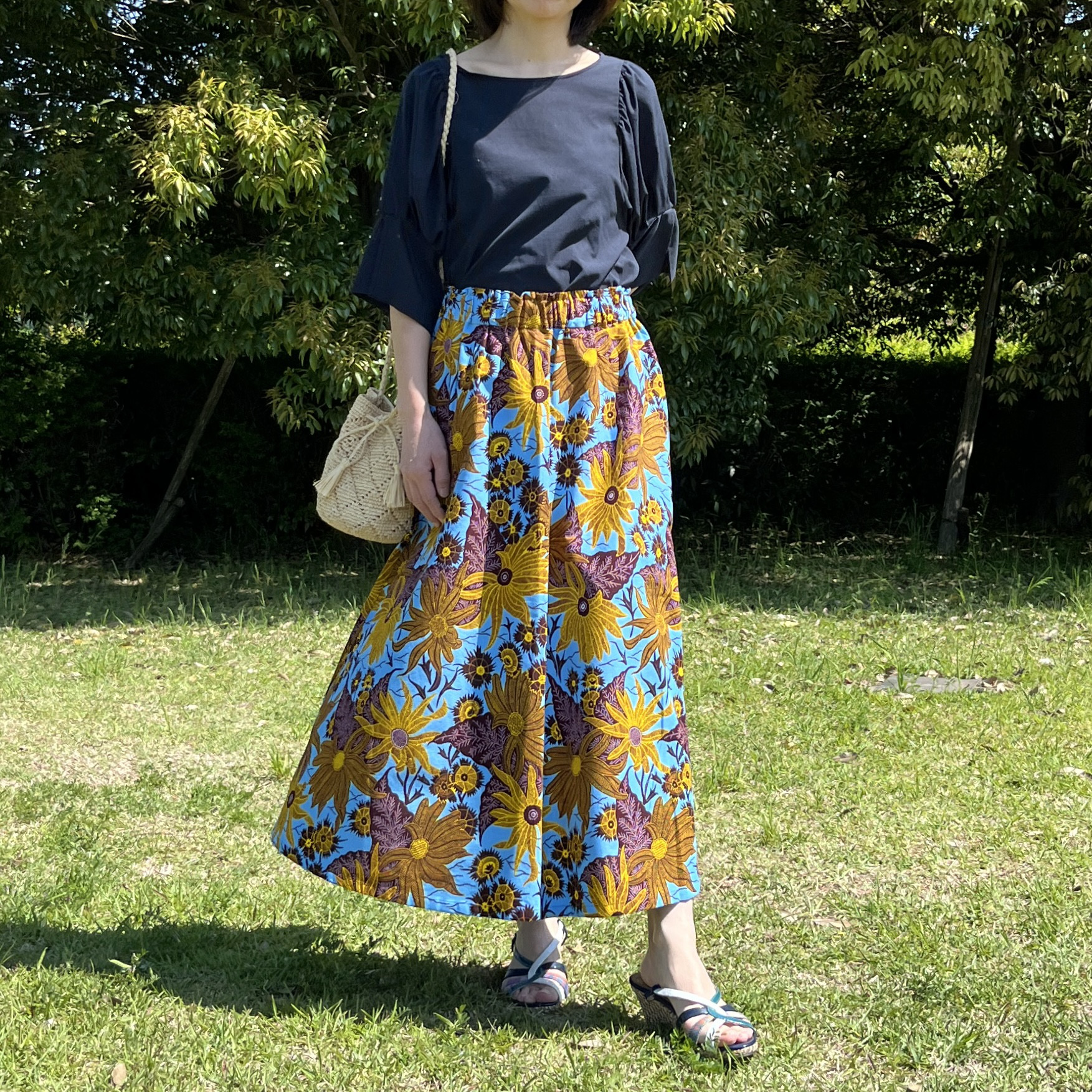 フレアスカート／アフリカンプリント／丈82㎝／Gerbera