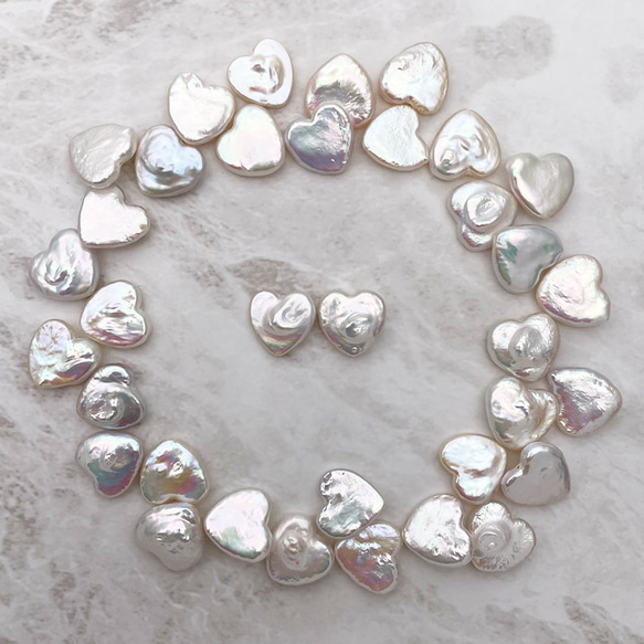 艶々バロックパールのハートピアス/イヤリング 中粒 大粒 13mm 12mm 真珠 スタッド チタン SV925 6枚目の画像