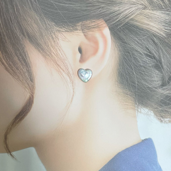 艶々バロックパールのハートピアス/イヤリング 中粒 大粒 13mm 12mm 真珠 スタッド チタン SV925 2枚目の画像