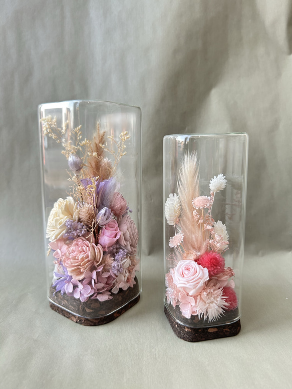 プリザーブドフラワー〜ガラスの器〜スクエアタイプ ガラスドーム スクエア プリザーブドフラワー Marie'e Fleurie 通販