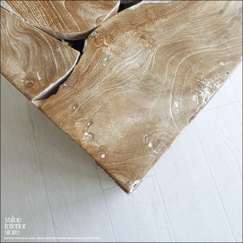 チーク無垢材 ブロックベンチ 長椅子 シャビー チェア 銘木家具 スツール 銘木 チーク ブロック スツール 椅子 天然木 無垢 キューブ 40cm