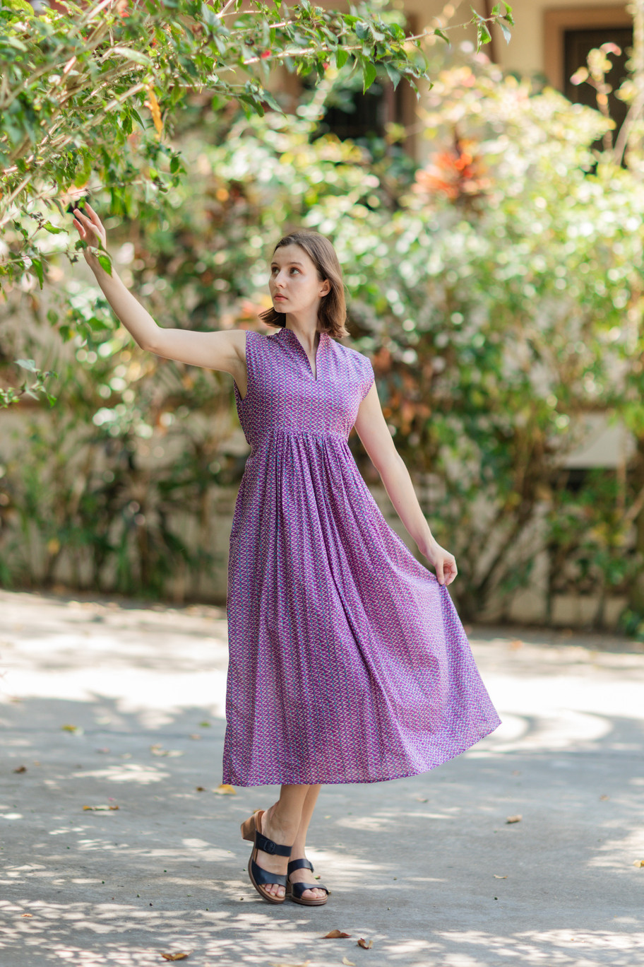 ギャザーワンピース(インド綿)