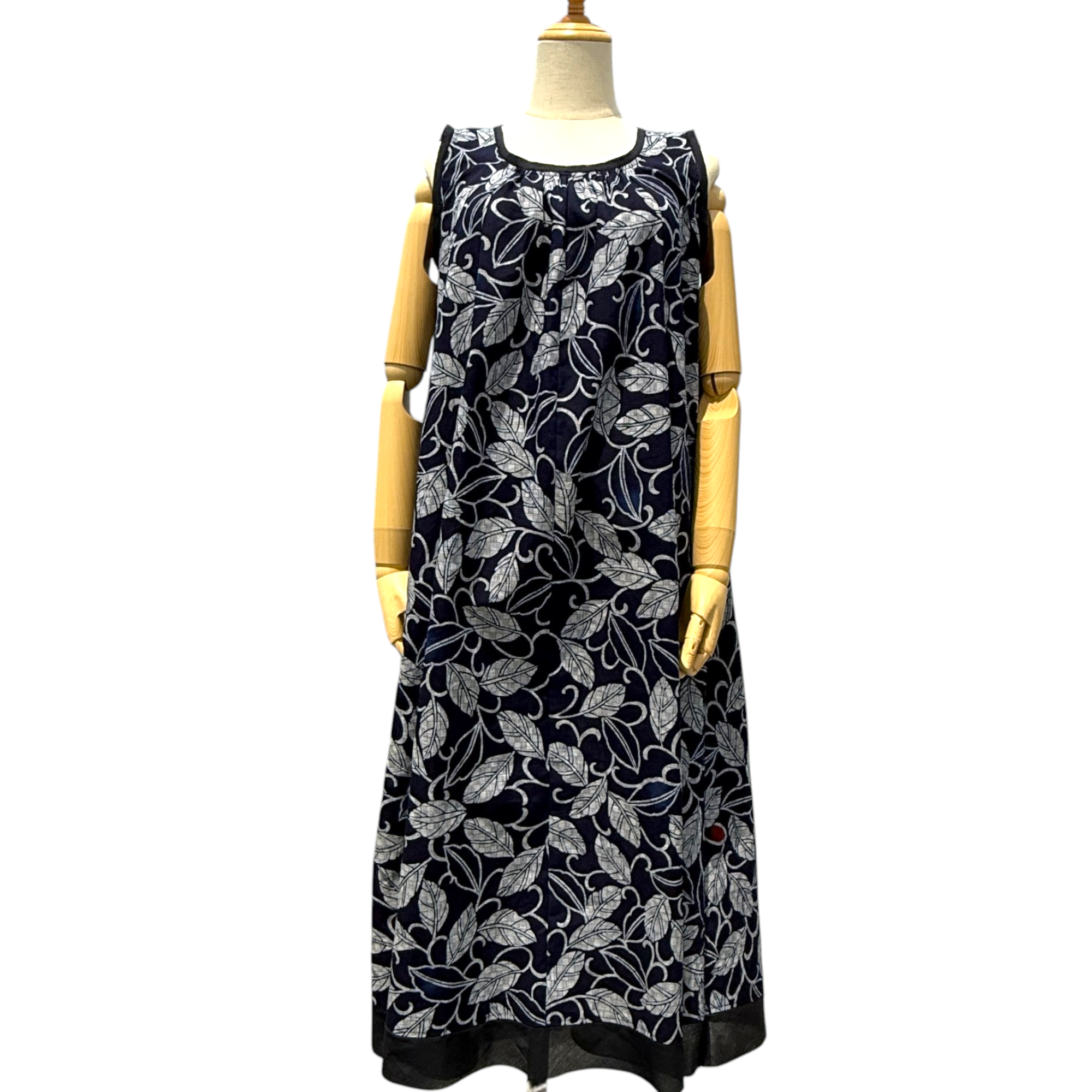 ワンピース ノースリーブ ロング マキシ丈 ゆったり Aライン きれいめ 着痩せ M 浴衣 ゆかた 着物リメイク 着画