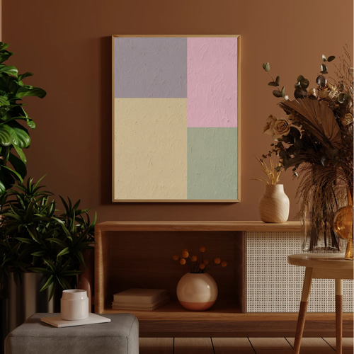 ポスター 落ち着いた4色の抽象画 グレイッシュトーン 北欧 リラックス