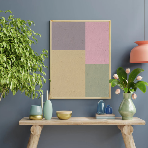 ポスター 落ち着いた4色の抽象画 グレイッシュトーン 北欧 リラックス