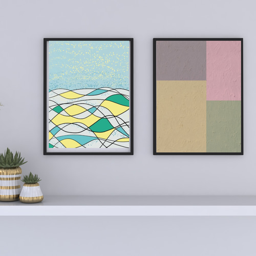 ポスター 落ち着いた4色の抽象画 グレイッシュトーン 北欧 リラックス