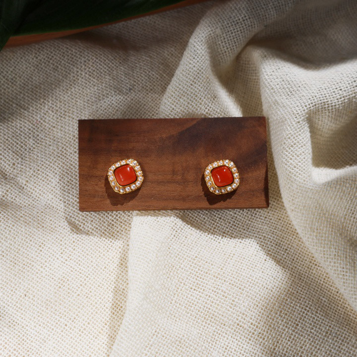 朝焼けのキッス | S925シルバー x 紅瑪瑙 x パールのピアス