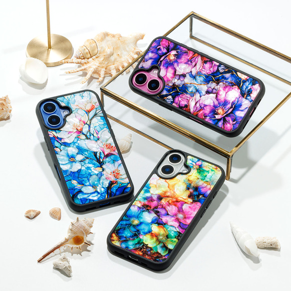 天然貝 螺鈿アート【iPhone/Galaxy対応】 フローラルデザイン ｜HQ スマホケース・マグセーフ 変更対応 6枚目の画像