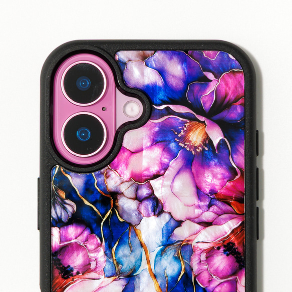 天然貝 螺鈿アート【iPhone/Galaxy対応】 フローラルデザイン ｜HQ スマホケース・マグセーフ 変更対応 4枚目の画像