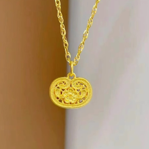 24K縁起物24K純金富運の花ネックレス24Kゴールド幸運を願う