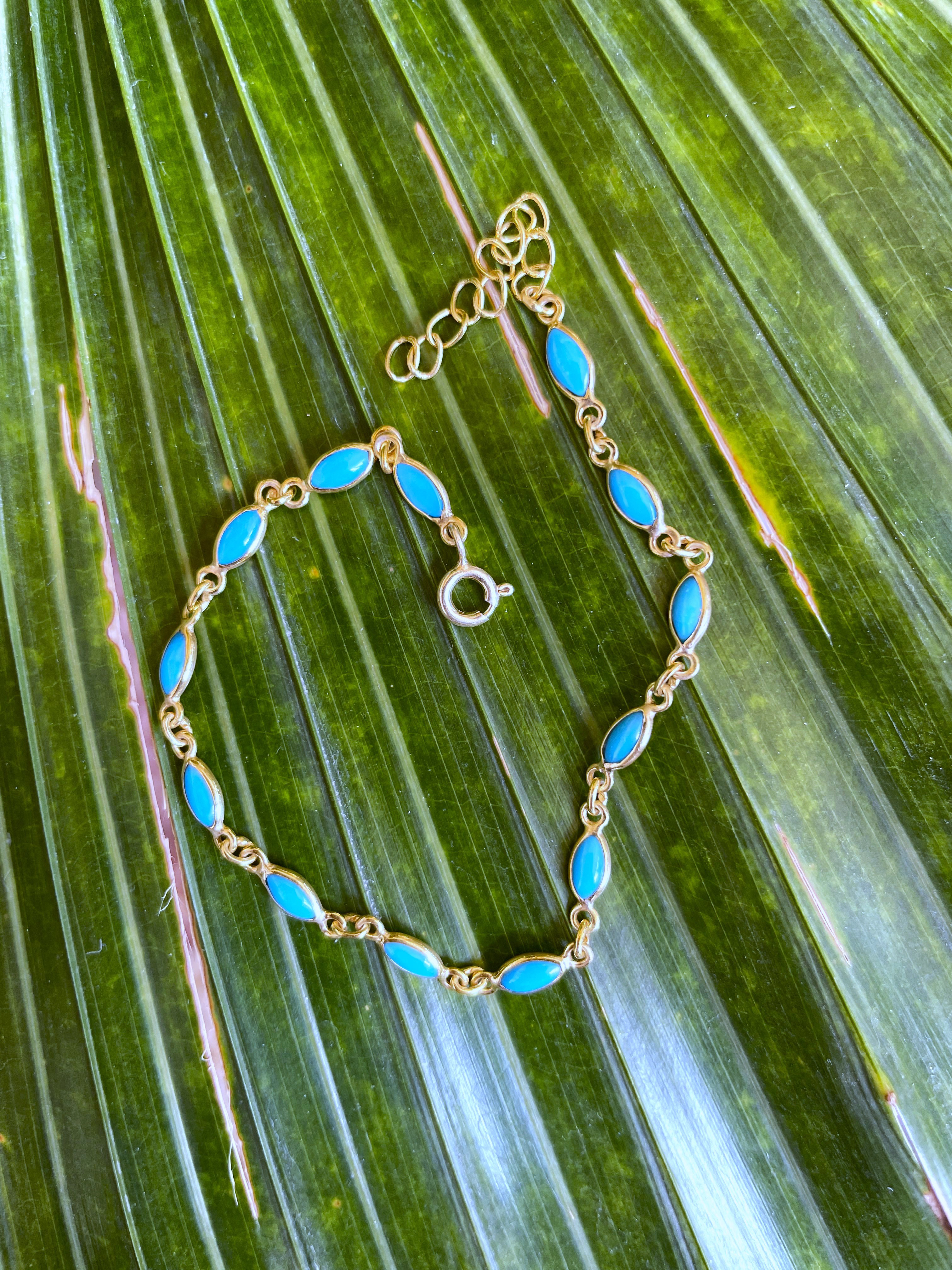 925シルバー/天然ターコイズ マーキスシェイプ テニスブレスレット