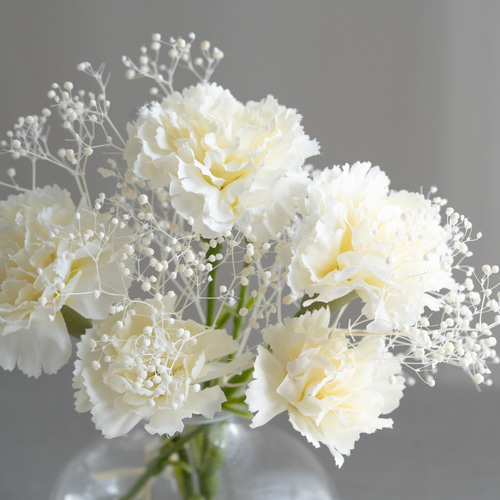 水換え不要）かすみ草とカーネーションの花瓶挿し ホワイト アート