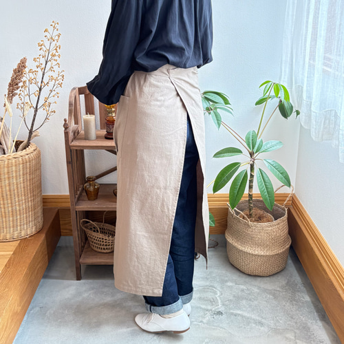 ギャルソンエプロン（80cm丈）カフェスタイルの腰巻きコットンエプロン