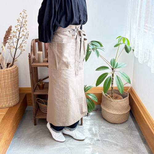 ギャルソンエプロン（80cm丈）カフェスタイルの腰巻きコットンエプロン