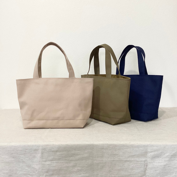シンプルな8号帆布トートバッグ＊ベージュ＊カーキ＊ネイビー＊安芸帆布 1枚目の画像