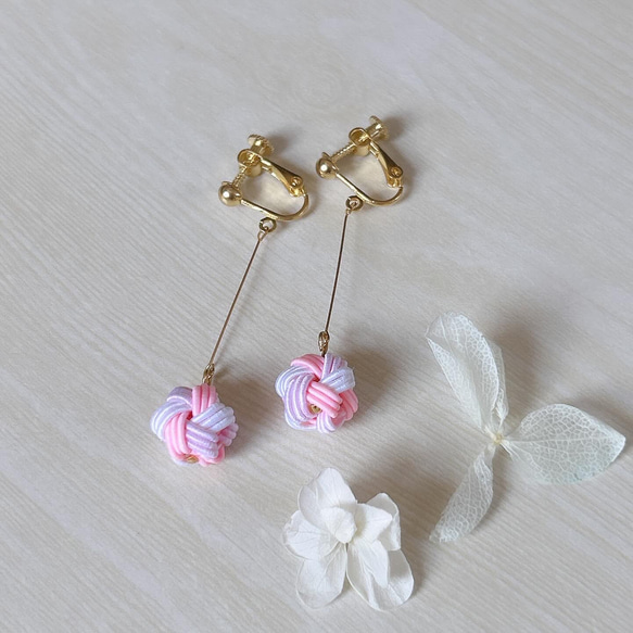 水引ピアス/イヤリング 八重結び 1粒 シンプル ピンク イヤリング