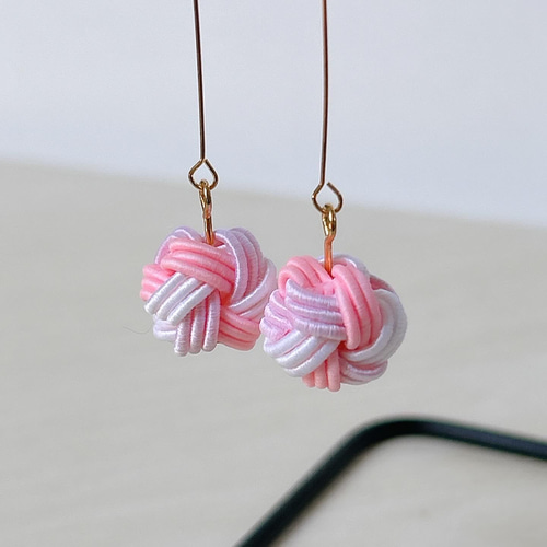 水引ピアス/イヤリング 八重結び 1粒 シンプル ピンク イヤリング