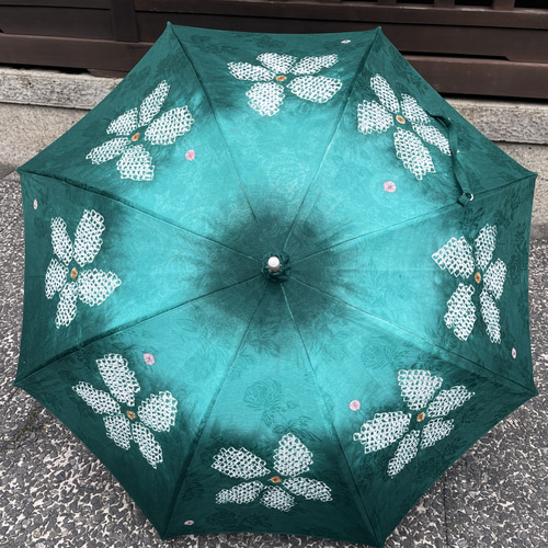 有松絞り日傘 〜三浦しぼり 花 グリーン〜 傘・日傘 絞り染めしぼるん