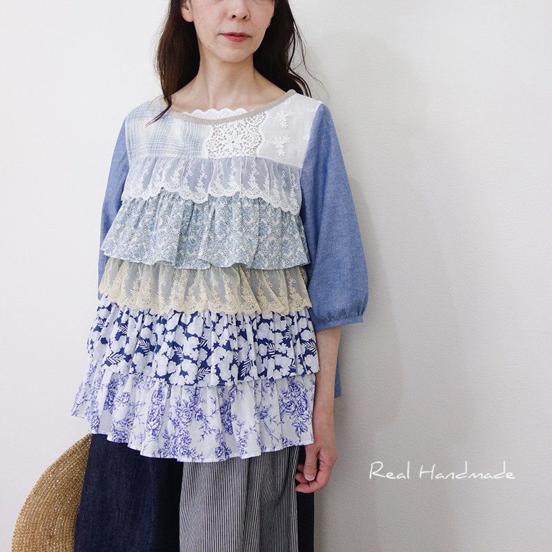[予約販売] ダンガリーとチュールフリルのノスタルジックパフブラウス