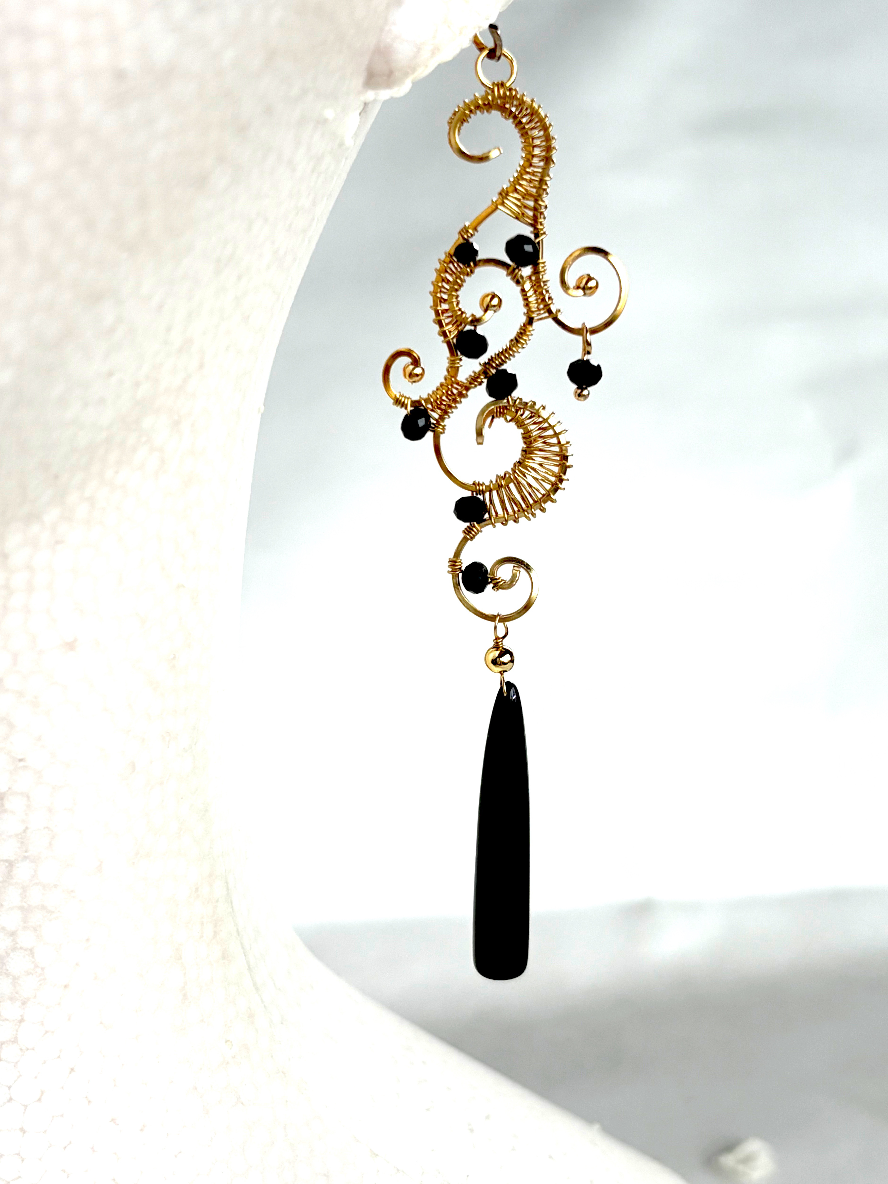 ブラックカルセドニースムースロング  ピアス＆イヤリング1点のみ