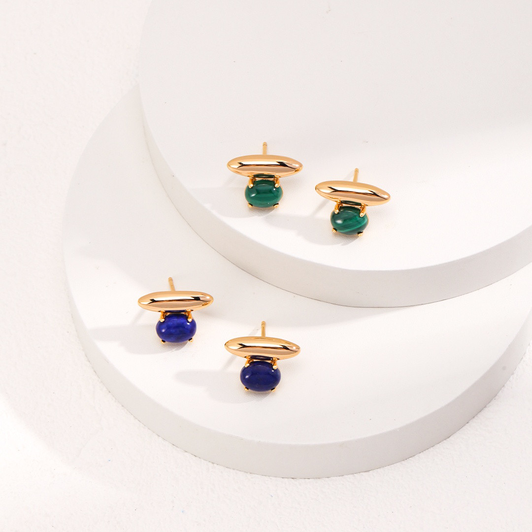 ひとひらの舟 | S925 孔雀石 ラピスラズリのピアス 14KGF