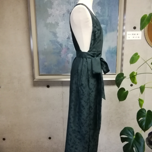 【日本製】S~3L ジャガード織 深緑 茶道お稽古用エプロン127100-70 日本製】S~3L 小花柄ジャガード織 深緑 茶道お稽古用エプロン
