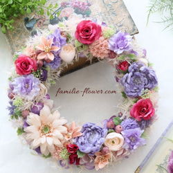 造花リース｜アーティフィシャルフラワー｜ガーベラが可愛い｜ピンクのミニバラ｜結婚祝い 還暦祝い｜造花フラワーギフト 2枚目の画像