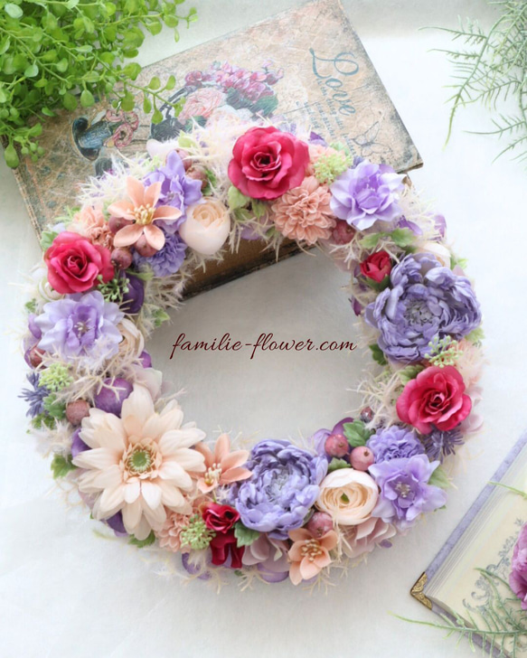 造花リース｜アーティフィシャルフラワー｜ガーベラが可愛い｜ピンクのミニバラ｜結婚祝い 還暦祝い｜造花フラワーギフト 2枚目の画像