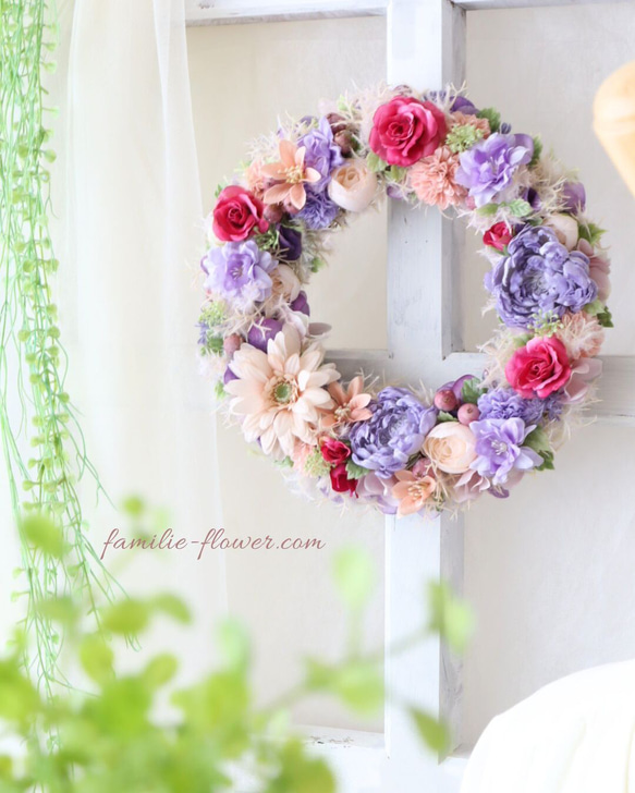 造花リース｜アーティフィシャルフラワー｜ガーベラが可愛い｜ピンクのミニバラ｜結婚祝い 還暦祝い｜造花フラワーギフト 6枚目の画像