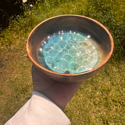 現品　アカシアトレー　海のお皿　小物入れ　波紋アート　珊瑚砂　沖縄　レジンアート　海　浜辺 4枚目の画像