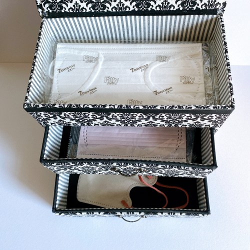 おしゃれな引き出し収納ボックス、裁縫箱、収納箱、モノトーン