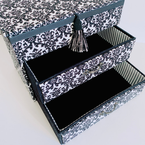 おしゃれな引き出し収納ボックス、裁縫箱、収納箱、モノトーン