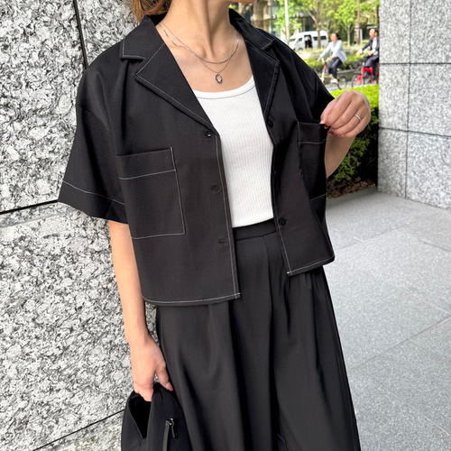 きちんと見えする大人のセットアップ 半袖ジャケットワイド