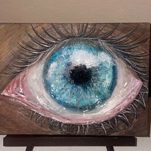 深淵をのぞく瞳 （目の絵/原画/絵画/アート/一点もの/青い目/幸せ